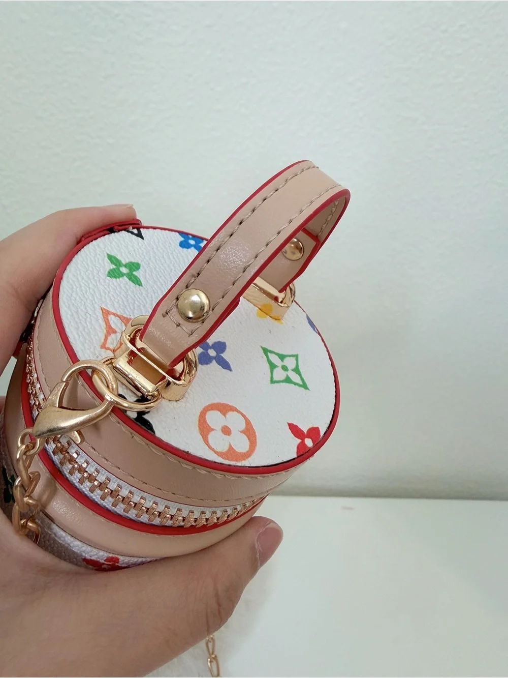 Mini White Multicolor Bucket Bag Charm Crossbody Coin Purse Card Holder